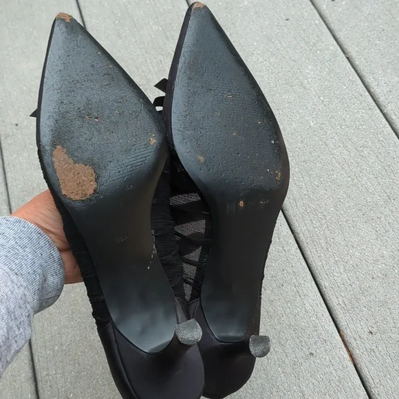 Metaphor Satin and Mesh Pointed Toe Heels with Bow - Picture 12 of 12